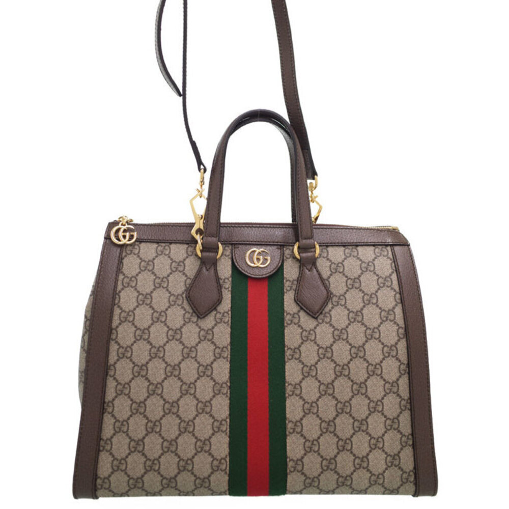 Gucci Ophidia top handle bag GG Supreme canvas brown leather web stripe